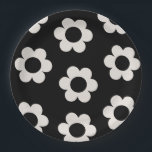 Les Fleurs 02 Black en White Floral Retro Flowers Papieren Bordje<br><div class="desc">Abstracte Retro Floral Print - Les vaten - zwart-wit bloempatroon.</div>