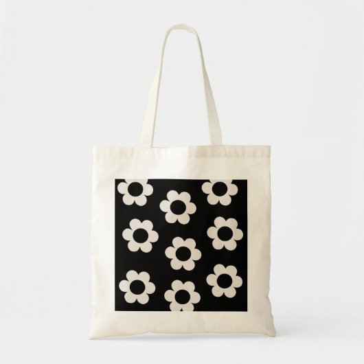 Les Fleurs 02 Black en White Floral Retro Flowers Tote Bag (Voorkant)