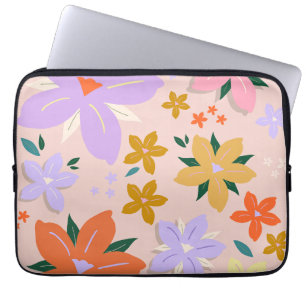 Les Fleurs 04 Retro Kleurrijke Bloemen Laptop Sleeve