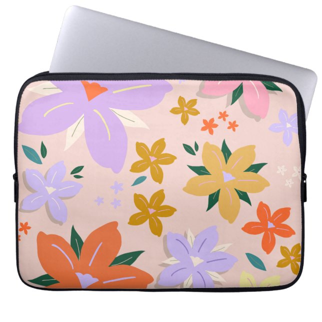 Les Fleurs 04 Retro Kleurrijke Bloemen Laptop Sleeve (Voorkant)