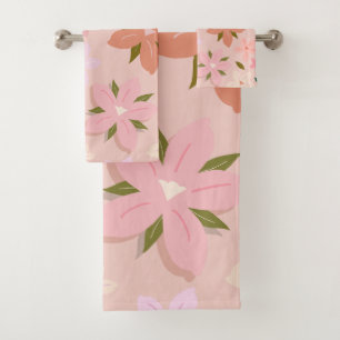 Les Fleurs 05 Bloemen Patroon Blush Roze Bloemen Bad Handdoek