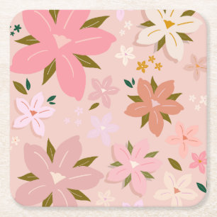 Les Fleurs 05 Bloemen Patroon Blush Roze Bloemen Kartonnen Onderzetters