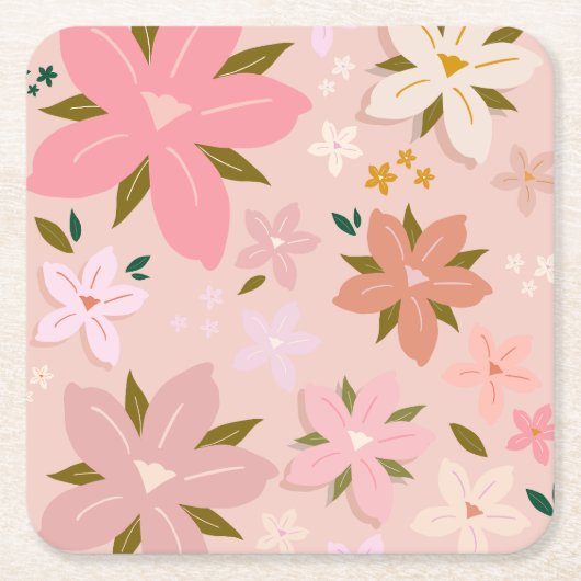 Les Fleurs 05 Bloemen Patroon Blush Roze Bloemen Kartonnen Onderzetters (Voorkant)