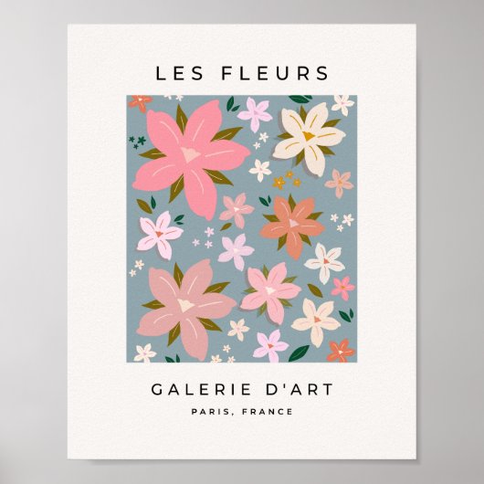 Les Fleurs 06 Bloemmotief Blauw en Blozend Bloemen Poster (Voorkant)