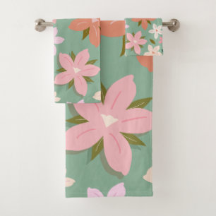 Les Fleurs 07 Abstracte Bloemen Groene Blozen Bloe Bad Handdoek