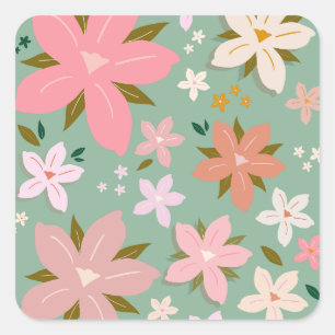 Les Fleurs 07 Abstracte Bloemen Groene Blozen Bloe Vierkante Sticker