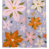 Les Fleurs 08 Retro Bloemen Paarse Bloemen Douchegordijn (Voorkant)
