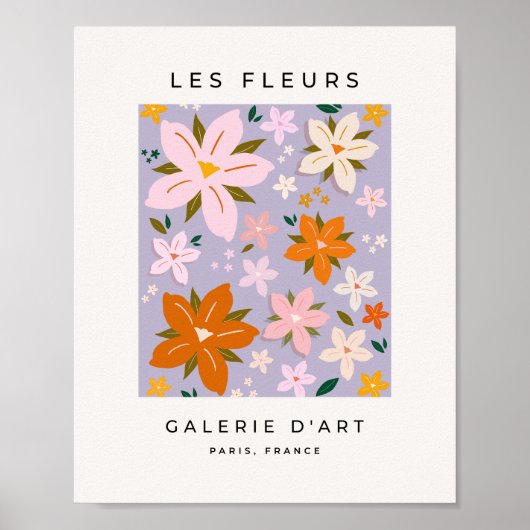 Les Fleurs 08 Retro Bloemen Paarse Bloemen Poster (Voorkant)