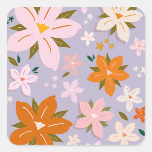 Les Fleurs 08 Retro Bloemen Paarse Bloemen Vierkante Sticker