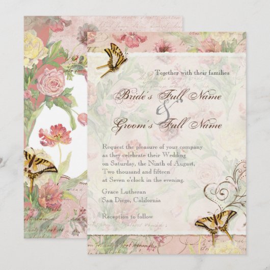 Les Fleurs Peony Roos Tulip Floral Flowers Weddens Kaart (Voorkant / Achterkant)