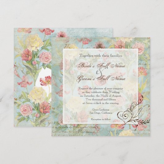 Les Fleurs Peony Roos Tulip Floral Flowers Weddens Kaart (Voorkant / Achterkant)