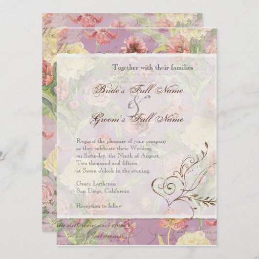 Les Fleurs Peony Roos Tulip Floral Flowers Weddens Kaart (Voorkant / Achterkant)