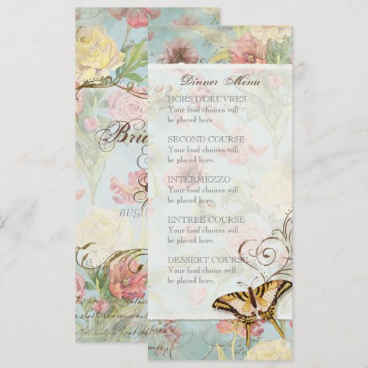 Les Fleurs Peony Roos Tulip Floral Flowers Weddens Menu (Voorkant / Achterkant)