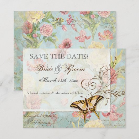 Les Fleurs Peony Roos Tulip Floral Flowers Weddens Save The Date (Voorkant / Achterkant)