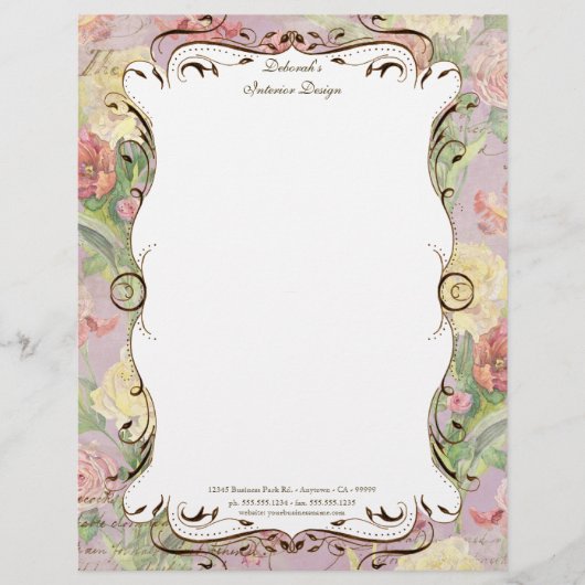Les Fleurs Peony Roos Tulip Floral Stationery Gepersonaliseerd Briefhoofd (Voorkant)