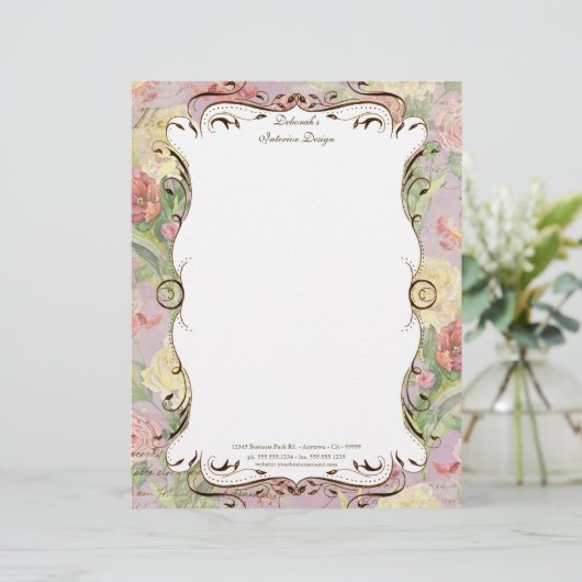 Les Fleurs Peony Roos Tulip Floral Stationery Gepersonaliseerd Briefhoofd (Staand voorkant)