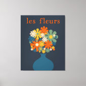 Les Fleurs Retro Flowers in Vase Blue Oranje Canvas Afdruk (Voorkant)