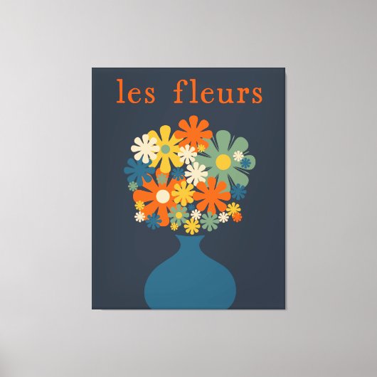 Les Fleurs Retro Flowers in Vase Blue Oranje Canvas Afdruk (Voorkant)