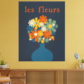 Les Fleurs Retro Flowers in Vase Blue Oranje Canvas Afdruk (Insitu (Woonkamer))