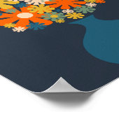Les Fleurs Retro Flowers in Vase Blue Oranje Poster (Hoek)