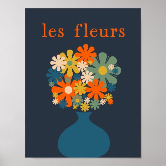 Les Fleurs Retro Flowers in Vase Blue Oranje Poster (Voorkant)