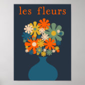Les Fleurs Schattigee retro bloemen in vaas blauw  Poster (Voorkant)