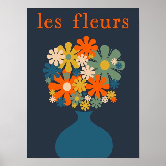 Les Fleurs Schattigee retro bloemen in vaas blauw  Poster (Voorkant)