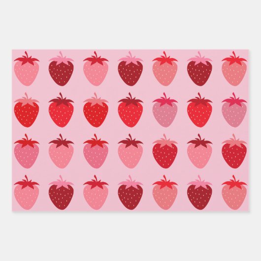 Les Fraises 01 Roze en rode preppy aardbeien Inpakpapier Vel (Voorkant 2)