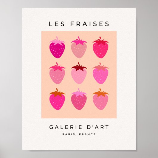 Les Fraises 02 Roze en Oranje Preppy Aardbeien Poster (Voorkant)