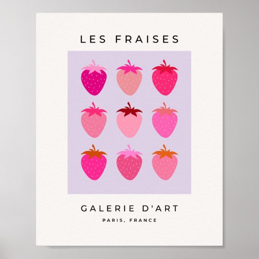 Les Fraises 03 Roze en Paarse aardbeien Fruit Poster (Voorkant)