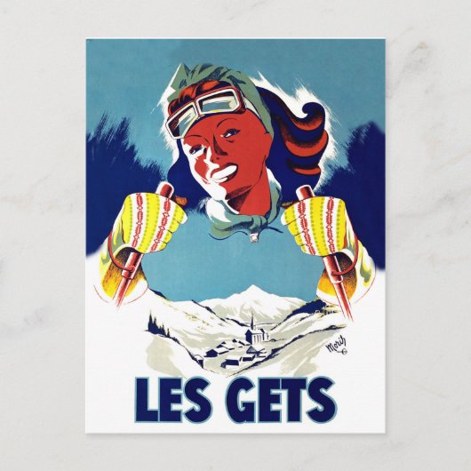 Les gets gets gets, France, winter skilsport, vint Briefkaart (Voorkant)
