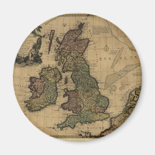 Les Isles Britanniques, kaart van 1700 Magneet