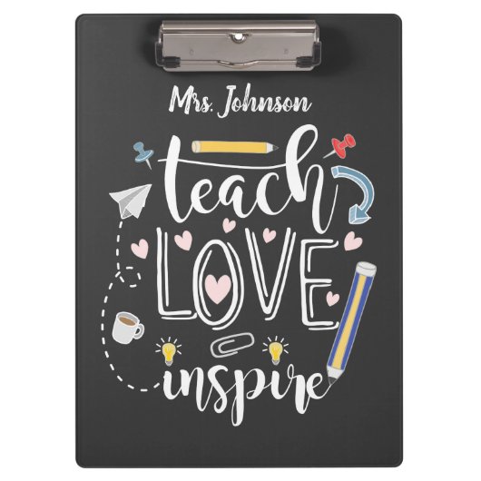 les love inspireer favoriete leraar chalkboard klembord (Voorkant)