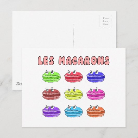 Les Macarons Cute Cartoon Briefkaart (Voorkant / Achterkant)