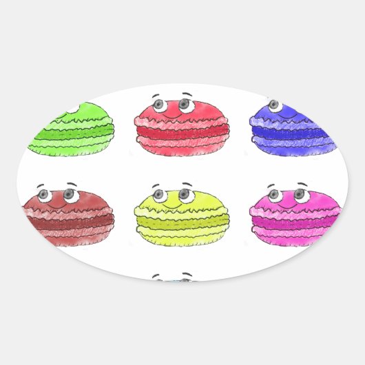 Les Macarons Cute Cartoon Ovale Sticker (Voorkant)