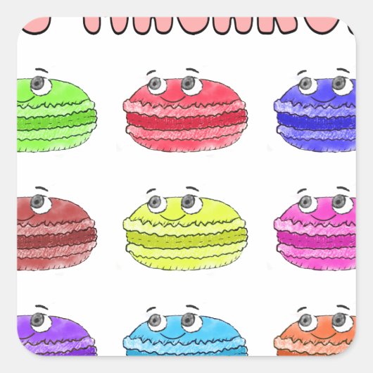 Les Macarons Cute Cartoon Vierkante Sticker (Voorkant)