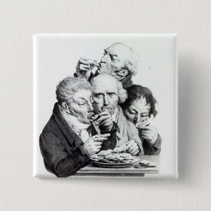 Les Mangeurs d'Huitres, 1825 Vierkante Button 5,1 Cm