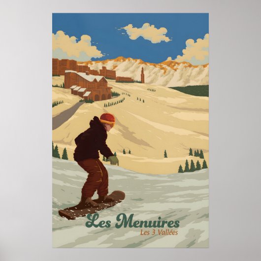 Les Menuires Sneeuwboarden Reisposter Poster (Voorkant)