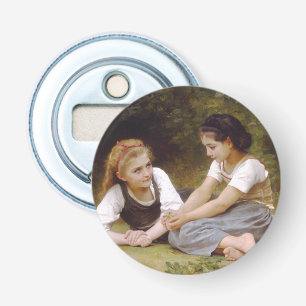 Les Noisettes: Jonge meisjes die hazelnoten verzam Button Flesopener