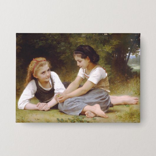 Les Noisettes: Jonge meisjes verzamelen hazelnoten Button (Voorkant)