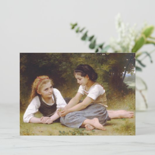 Les Noisettes: Jonge meisjes verzamelen hazelnoten Feestdagenkaart (Staand voorkant)