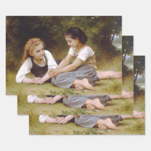 Les Noisettes: Jonge meisjes verzamelen hazelnoten Inpakpapier Vel