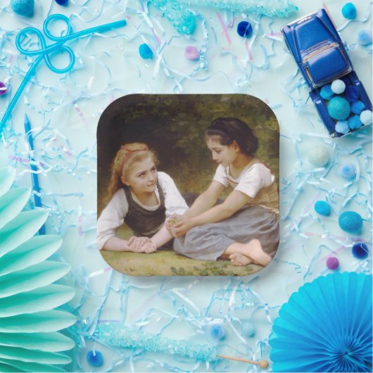 Les Noisettes: Jonge meisjes verzamelen hazelnoten Papieren Bordje (Feest)