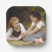 Les Noisettes: Jonge meisjes verzamelen hazelnoten Papieren Bordje (Voorkant)