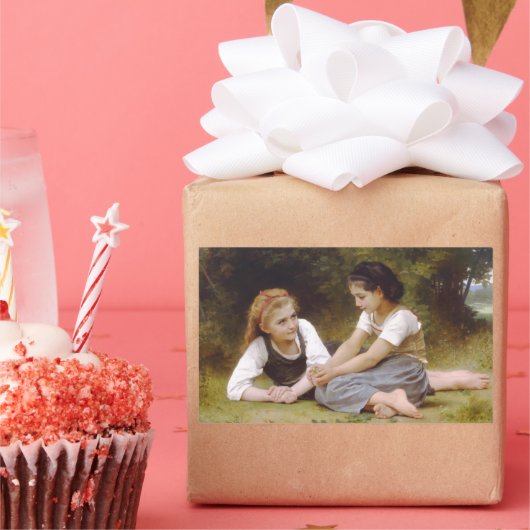 Les Noisettes: Jonge meisjes verzamelen hazelnoten Rechthoekige Sticker (Feest)