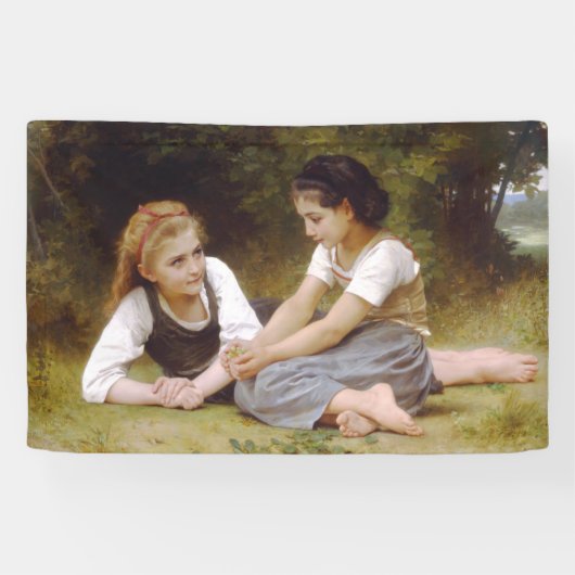 Les Noisettes: Jonge meisjes verzamelen hazelnoten Spandoek (Horizontaal)