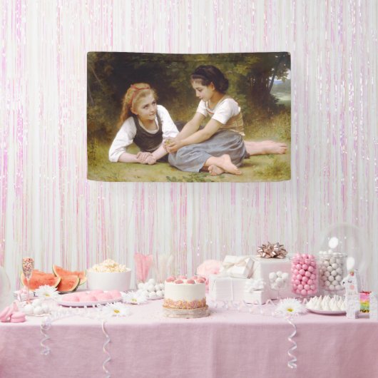 Les Noisettes: Jonge meisjes verzamelen hazelnoten Spandoek (Feest)