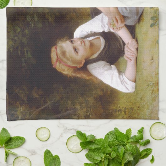 Les Noisettes: Jonge meisjes verzamelen hazelnoten Theedoek (Gevouwen)