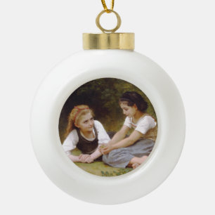Les Noisettes: Meisjes die hazelnoten verzamelen Keramische Bal Ornament