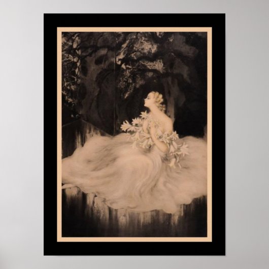 "Les Orchidees et Dame aux Lis" (2 van 2) Art Deco Poster (Voorkant)